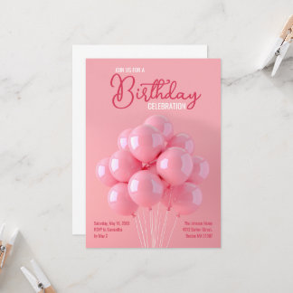 Ballons roses Invitation Anniversaire