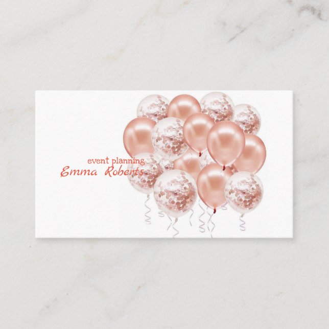 Ballons roses or Carte de visite moderne (Devant)