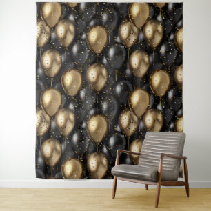 Ballons Tapisserie Anniversaire fond noir et or