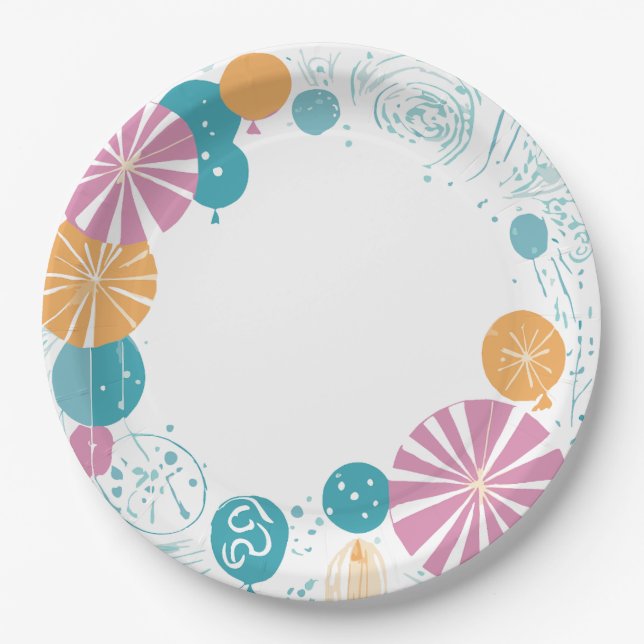 Ballons und Sterne Pappteller (Vorderseite)
