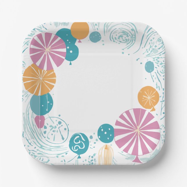 Ballons und Sterne Pappteller (Vorderseite)