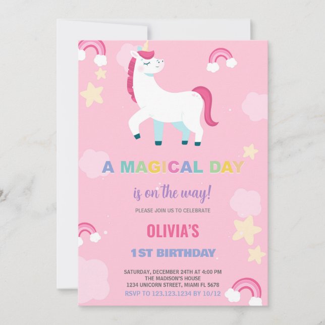 Ballons Unicorne Invitations d'anniversaire (Devant)