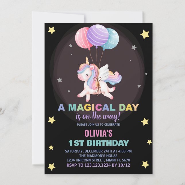 Ballons Unicorne Invitations d'anniversaire (Devant)