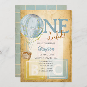 Ballons vintages 1er anniversaire Invitation