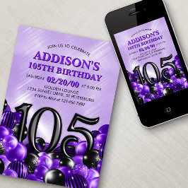 Ballons violet 105e anniversaire Invitation