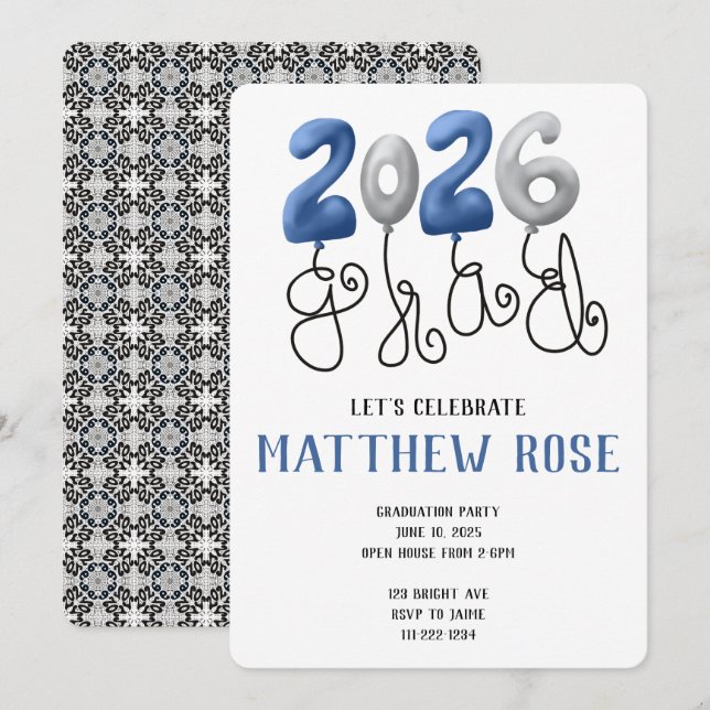 Balloon 2026 Grad Invitation Einladung (Vorne/Hinten)