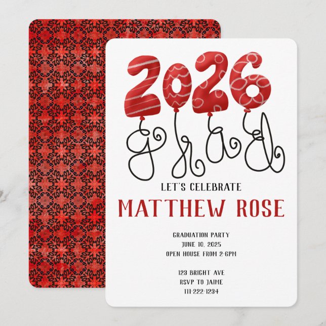 Balloon 2026 Grad Invitation Einladung (Vorne/Hinten)