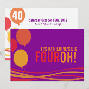 Balloon 40th FOUROH ! photo invitation d'anniversa