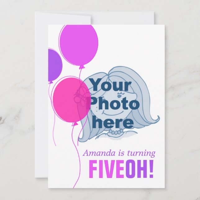 Balloon 50th FIVEOH! photo invitation d'anniversai (Devant)