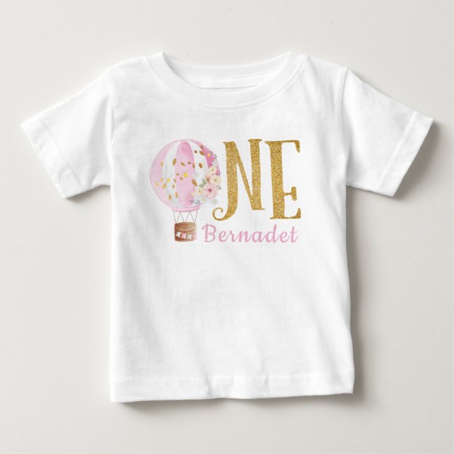 Balloon à air chaud rose 1er anniversaire T-shirt  (Devant)