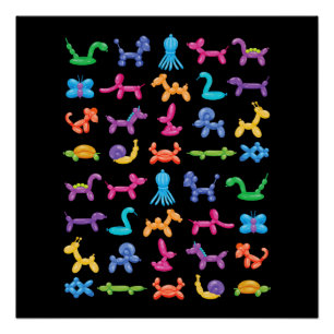 Balloon Animal Color Pattern - Kids & Clown Party Poster