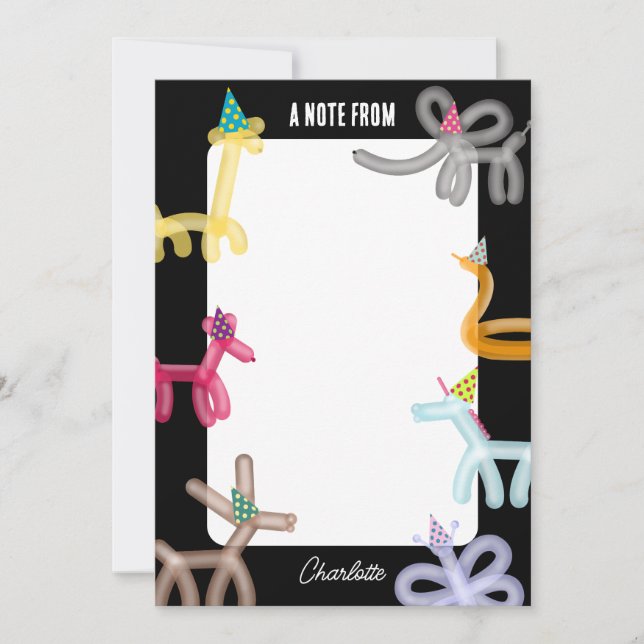 Balloon Animals Kids Party Theme Mitteilungskarte (Vorderseite)