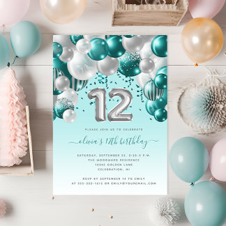 Balloon Arch Aquamarin Silver 12. Geburtstagsparty Postkarte