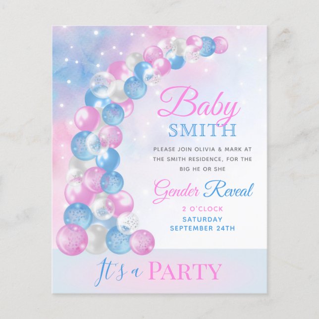 Balloon Arch Baby Gender Offenlegung Einladung (Vorderseite)