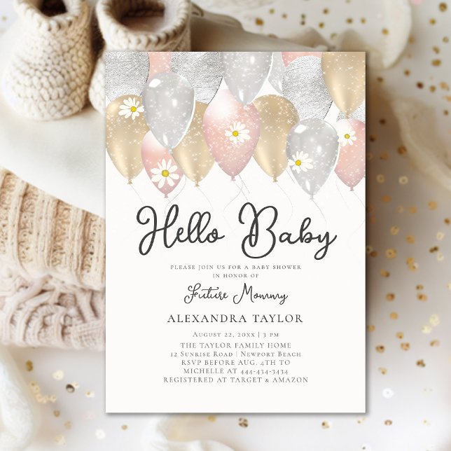 Balloon Arch Daisy Pink Gold Boho Girl Babydusche Einladung (Von Creator hochgeladen)
