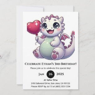 Balloon Baby Dragon Birthday Einladung