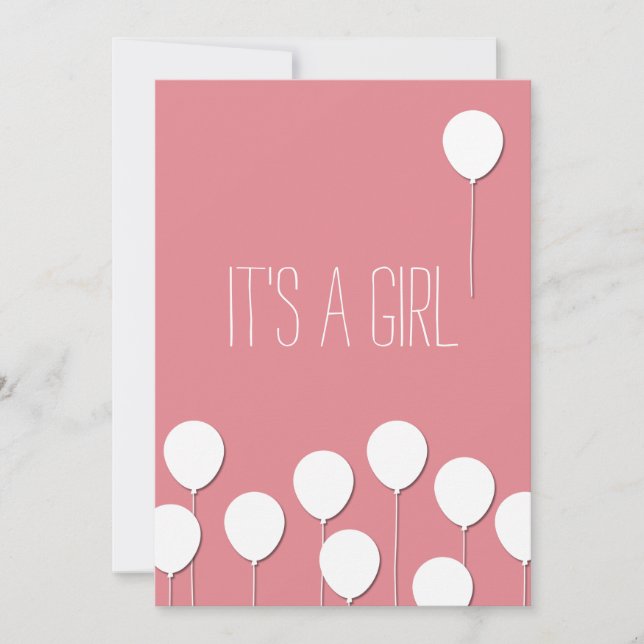 Balloon Baby Girl Einladung (Vorderseite)