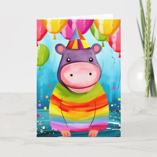 Balloon Bash Hippo : Carte Anniversaire de enfant  (Devant)