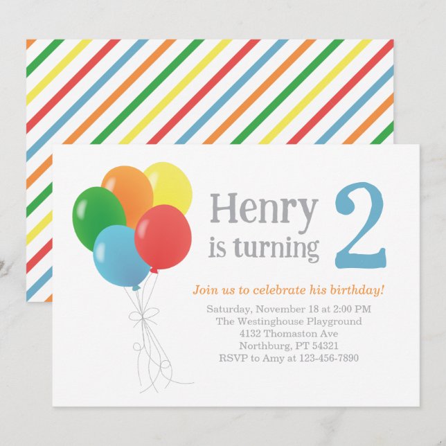 Balloon Birthday Einladung für klassisches Party (Vorne/Hinten)
