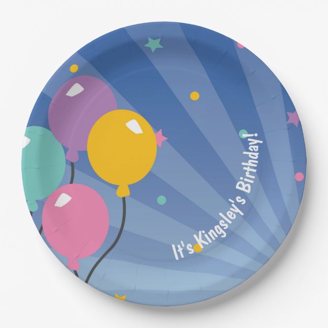 Balloon Birthday Party Dark Blue Pappteller (Vorderseite)