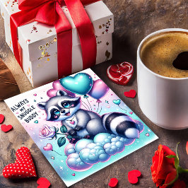 Balloon Bouquet Raccoon Valentines Card Feiertagskarte