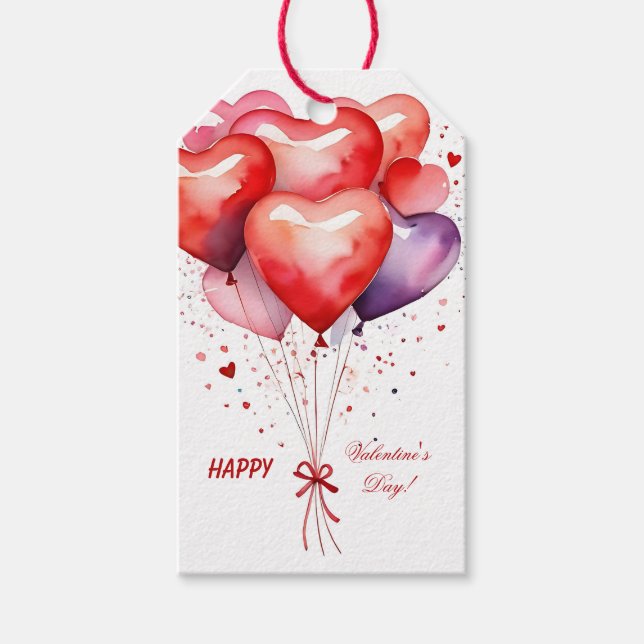 Balloon Bouquet Red and Pink Hearts Geschenkanhänger (Vorderseite)