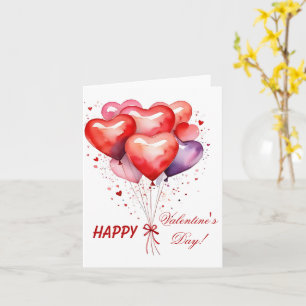 Balloon Bouquet Red and Pink Hearts Karte