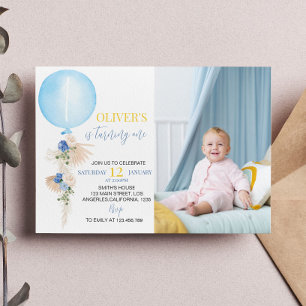 Balloon Boy Photo First Birthday Invitation