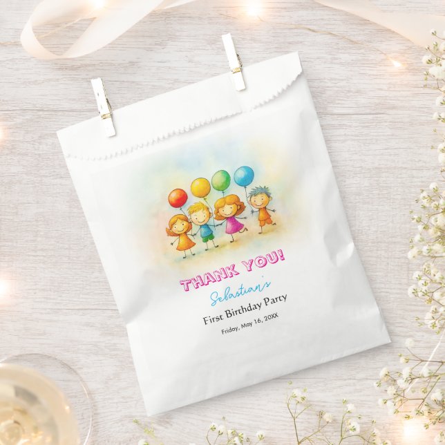  Balloon Buddies Bash Boy 1st Birthday Favor Bags Geschenktütchen (Ausgeschnitten)