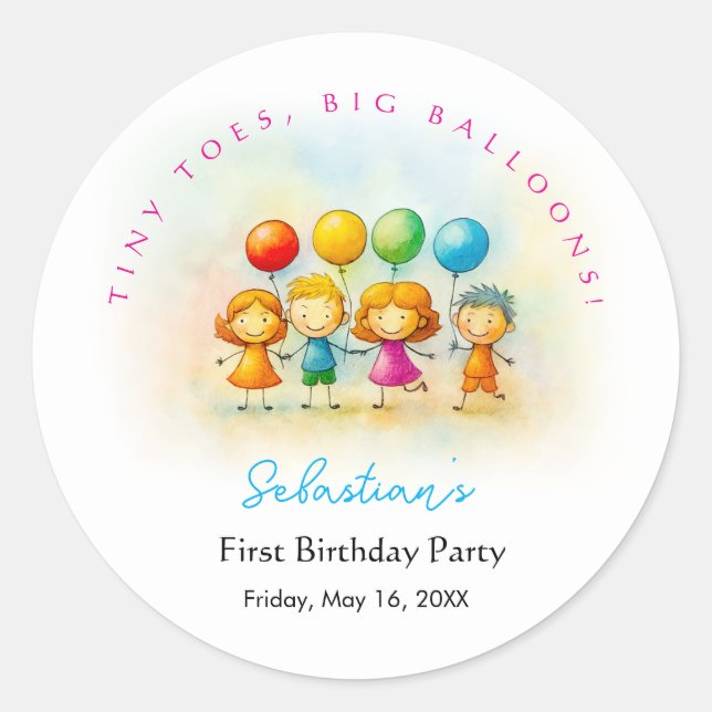 Balloon Buddies Bash Boy 1st Birthday Stickers Fun (Vorderseite)