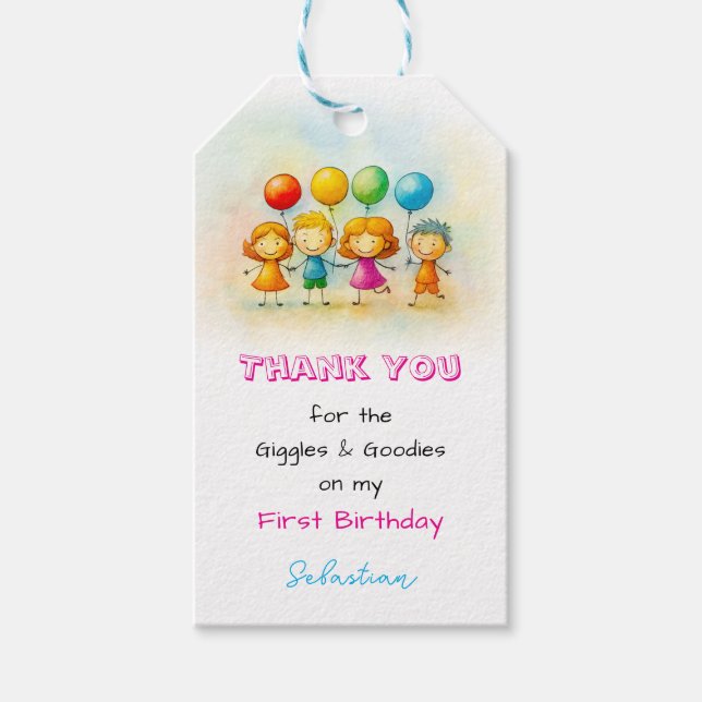  Balloon Buddies Bash Boy fun 1st Birthday Party Geschenkanhänger (Vorderseite)
