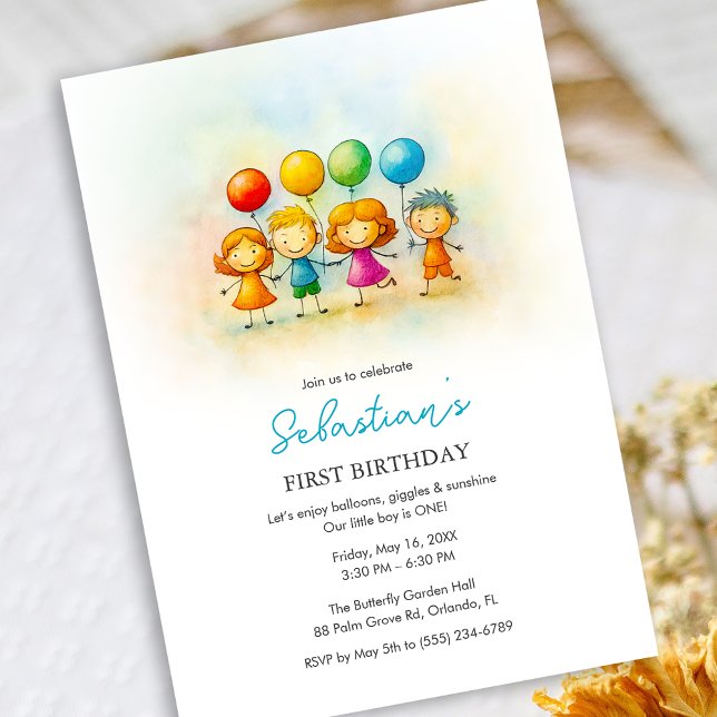 Balloon Buddies Bash – Fun 1st Birthday for boy Einladung (Balloon Buddies Bash – Fun 1st Birthday for boy Invitation)