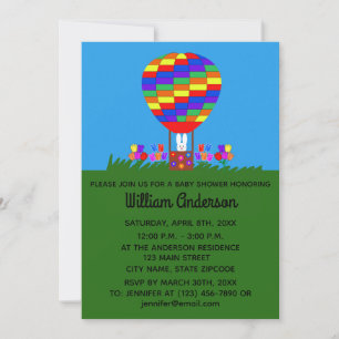 Balloon Bunny baby shower no 3 Carte d'invitation