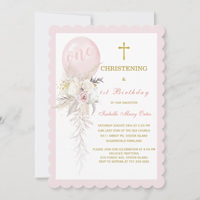 Balloon Christening und Einladung zum ersten Gebur (Vorderseite)