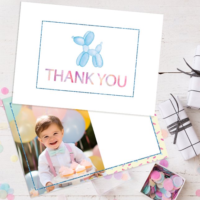 Balloon Dog Danke, dass Sie Foto Card für Kinder Einladung (balloon animal cute watercolor thank you card)