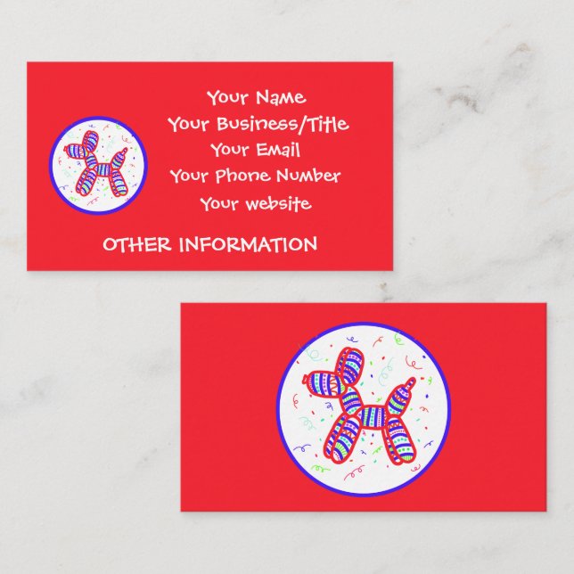 Balloon Dog Party Bright Red Business Cards Visitenkarte (Vorne/Hinten)