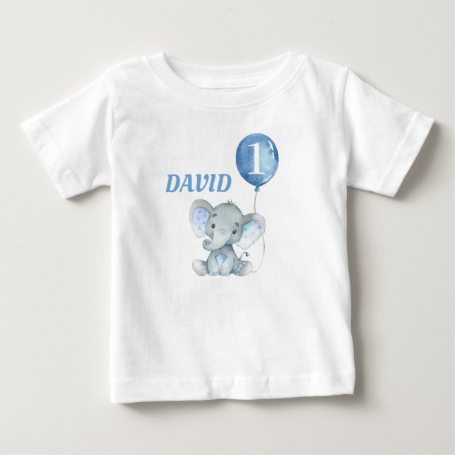 Balloon Elephant Niedlich Blue Baby Boy Baby T-shirt (Vorderseite)