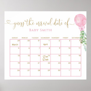 Balloon Eucalyptus Guess Baby Due Date Calendar Poster