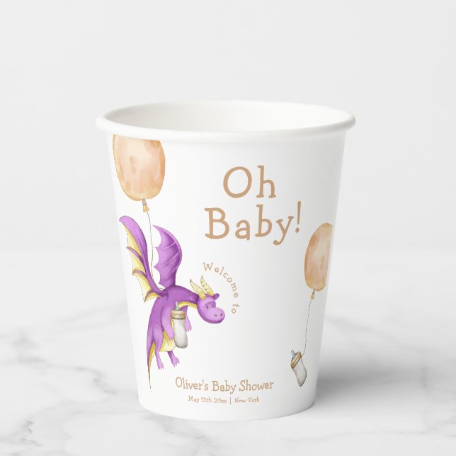 Balloon Fairy Dragon Flasche Baby Dusche Willkomme Pappbecher (Vorderseite)