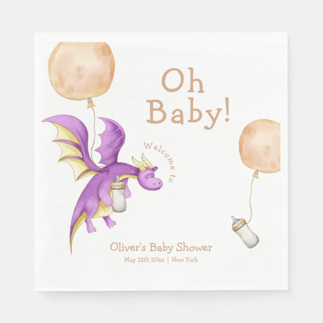 Balloon Fairy Dragon Flasche Baby Dusche Willkomme Serviette (Vorderseite)