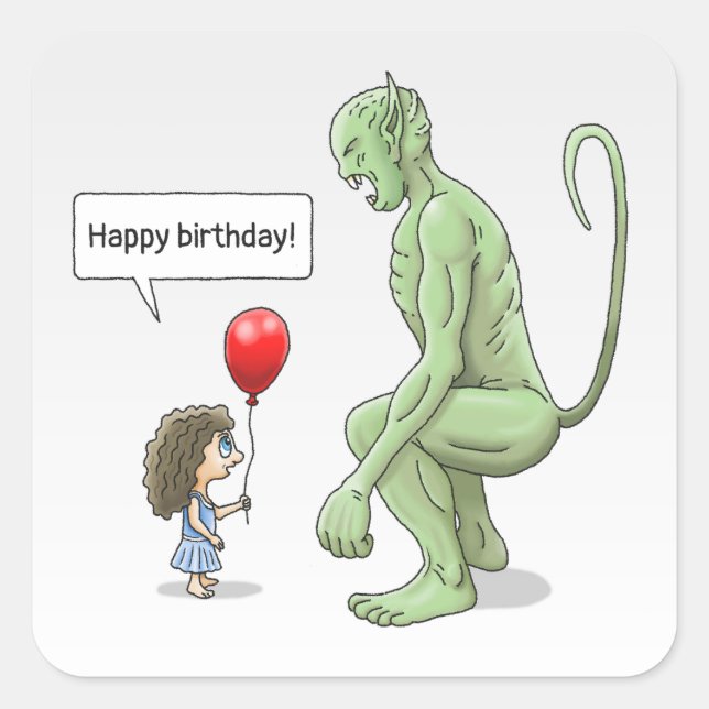 Balloon Girl und Goblin Quadratischer Aufkleber (Vorderseite)