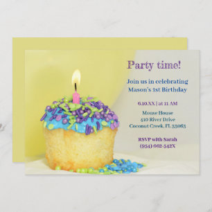Balloon jaune bleu cupcake Anniversaire Invitation