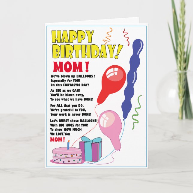 BALLOON Joyeux Anniversaire carte MOM mignonne (Devant)