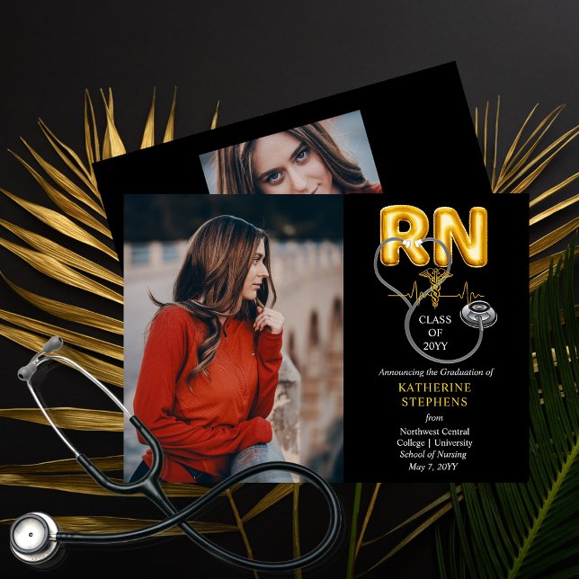Balloon Letters RN Caduceus Stethoscope Abschluss Ankündigung (Balloon Letters "RN" Nurse Nursing Caduceus Stethoscope Graduate Grad Announcement - Print Digital)