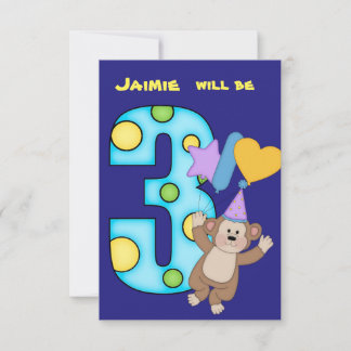 Balloon Monkey 3. Geburtstagsfeier Party Einladung