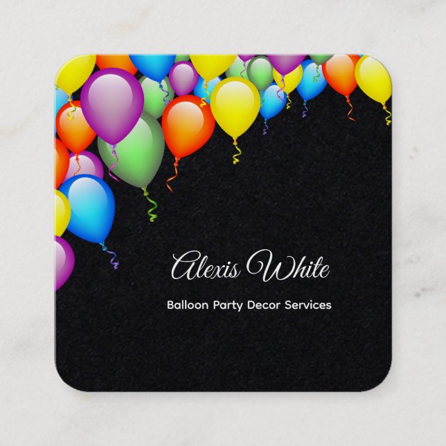 Balloon Party Decor Premium Quadratische Visitenkarte (Vorderseite)