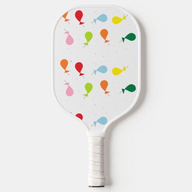 Balloon-Party-Muster in weiß Pickleball Schläger (Vorderseite)