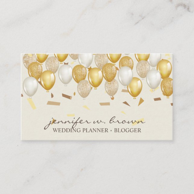 Balloon Party Planner Confetti gelb Visitenkarte (Vorderseite)