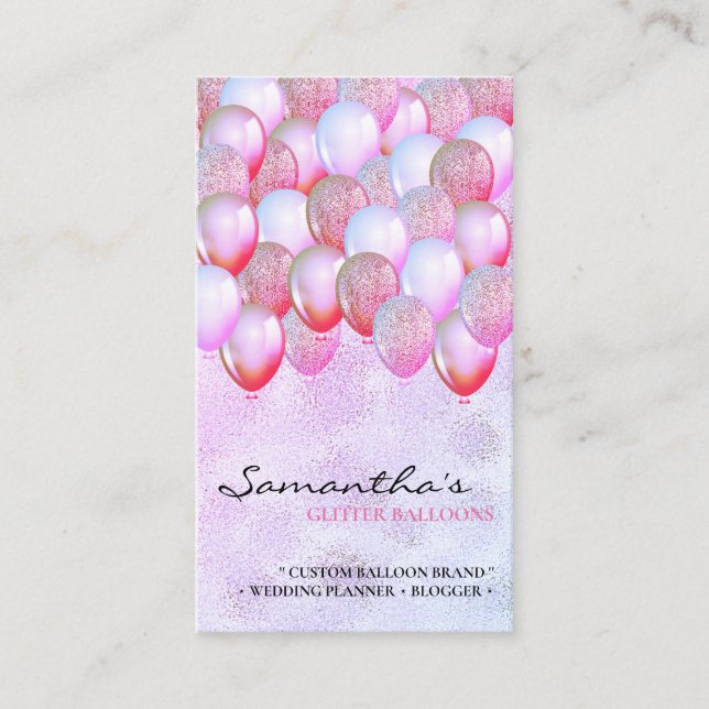 Balloon Party Planner Glitzer elegant Visitenkarte (Vorderseite)
