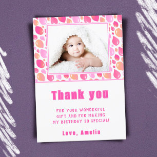 Balloon Pink Girl Kid's Foto Geburtstag Dankeskarte